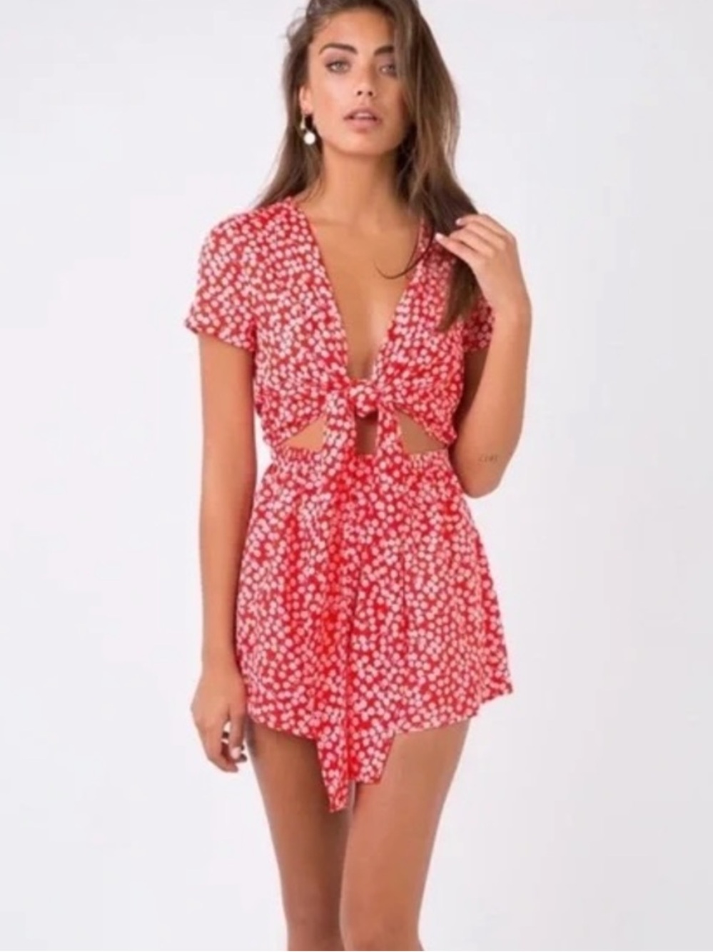 Princess Polly Virgo Tie Front‎ Short Sleeve Romper 6 Red Floral Playsuit Boho